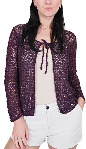 Mimosa Mujer Crochet Popcorn Bolero Liso de Encaje Elastico Cardigan Abierto (Talla única, Aubergine Cardigan)
