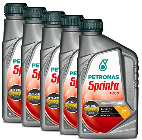 Petronas Kit 5X Sprinta F700 10W-30 Olio Motore Semi Sintetico per Moto e Scooter 4 Tempi - 5 Confezioni da 1 Litro