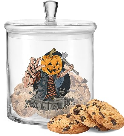 GRAVURZEILE Leonardo Keksglas mit UV-Druck - Halloween Kürbiszombie Design - Kürbis & Zombie - Keksdose Bonbonglas mit luftdichtem Deckel - gruselige Horror Party Dekoration zu Halloween