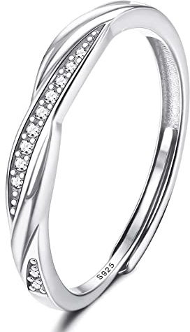JeweBella Anillos Mujer Plata de Ley 925 Ajustable con Circonita Anillo Clásico Minimalista Anillos Mujer para Alianza Aniversario Bodas Compromiso Plata/Oro/Oro Rosa