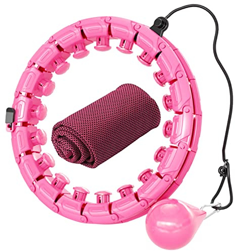 SEDOL Smart Weighted Hula Hoop Gift Set – Auto-Spinning Fitness Hoop with 24 Detachable Knots, Weighted Ball & Cooling Towel – Workout Equipment for Home Exercise & Christmas Fitness Gifts (Pink)