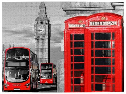 Large Size Adult Jigsaw Puzzle, England Uk Retro London Telephone Picture Jigsaw Puzzle, Reusable, Educational Jigsaw Puzzle. Daily, New Year
