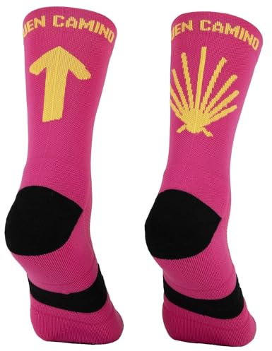 PERRO LOCO CLOTHES Camino de Santiago. Calcetines Antiampollas Antiolores Compresivos Transpirables Compresión (Buen Camino 40 42 Rosa)