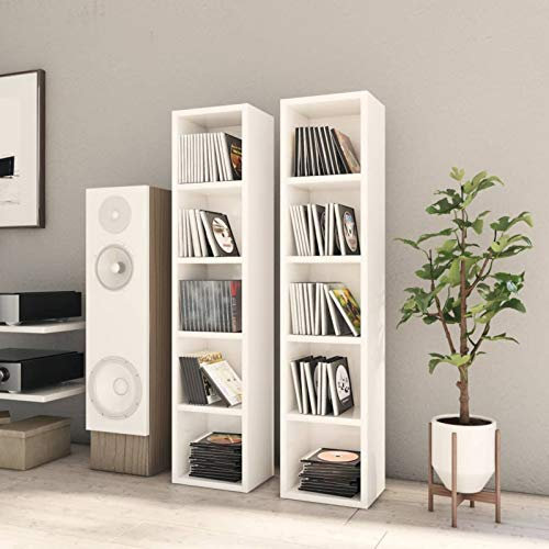 Vopese 2 STK. CD-Regale Ständer CD-Schrank Standregal Möbel Wandregal Medienregal Aufbewahrung Ablageregal Büroregal Hochglanz-Weiß 21x16x93,5 cm Holzwerkstoff