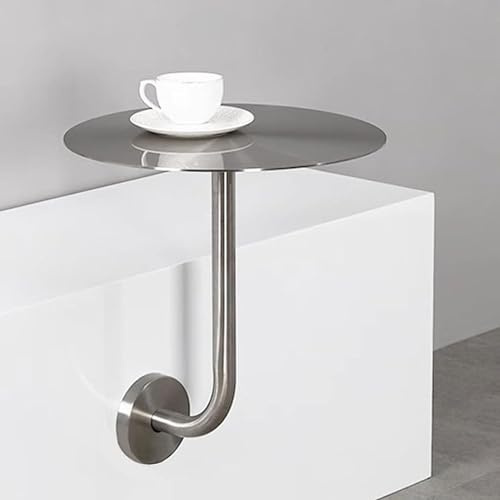 Mesa de bar redonda de acero inoxidable plateado en forma de L, mesa de cóctel pequeña montada en la pared para cocina, comedor, sala de estar, mesa de café para espacios pequeños para jardín/balcón/t
