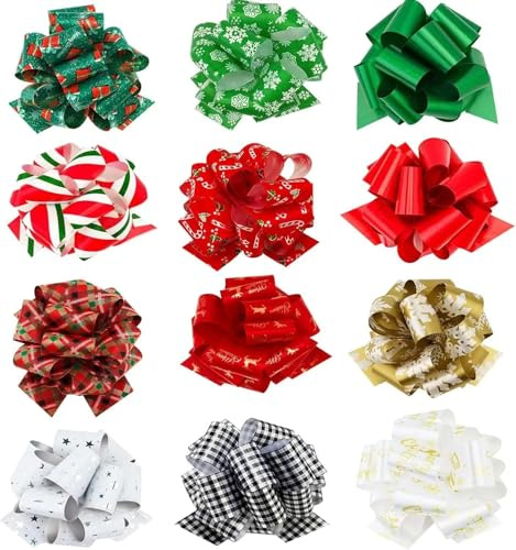 G2PLUS 24 Pezzi Rosso e Verde Fiocco Grande Regalo Fiocchi Regalo Fiocchi di Nastro Grandi per Natale Coccarde Autotiranti Fiocco per i Regali di Natale,Natale Matrimonio Partito Decorazioni Auto