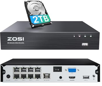 ZOSI 4K 8MP Video Grabador NVR de Seguridad con 2TB Disco Duro para Grabación 24/7, Funciona con ZOSI Cámaras de Vigilancia Exterior e Interior
