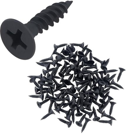 Smgda Lot de 100 vis autotaraudeuses à bois Phillips à tête plate M4 x 16 mm, tête bombée modifiée en acier laminé à froid, vis auto-perceuses pour cloison sèche à bois filetage complet (noir)