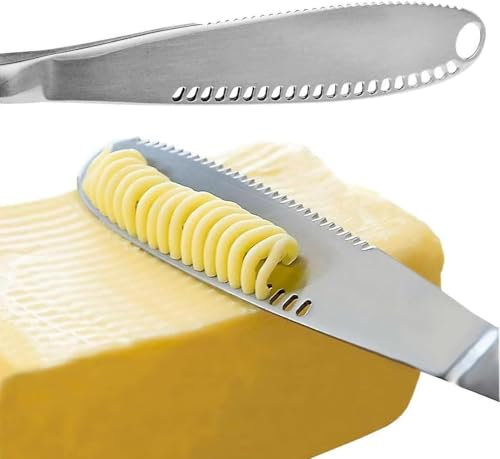 Coltello da Burro, Spalmatore per Burro 3 in 1 in Acciaio Inossidabile, Fessure per Tritare Seghettate Facili da Impugnare per Pane, Burro, Formaggio, Marmellata, Tagliaburro