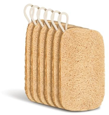 6 Stück Luffa Schwämme - Luffa Wasserwaschschwämme 11 x 7,5cm - Natur Luffa Material - Für Geschirrreinigung, Peeling - Geeignet für Küche, Bad, Camping (Naturfarbe)
