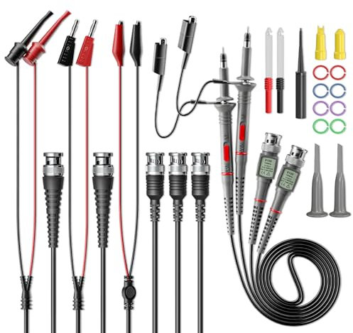Cleqee Universal Oscilloscope Probes with Accessories Kit 100MHz 1X 10X 2 Pack with BNC to BNC, Test Hook, Alligator Clip, Banana Plug Test leads Wire Piercing Probe
