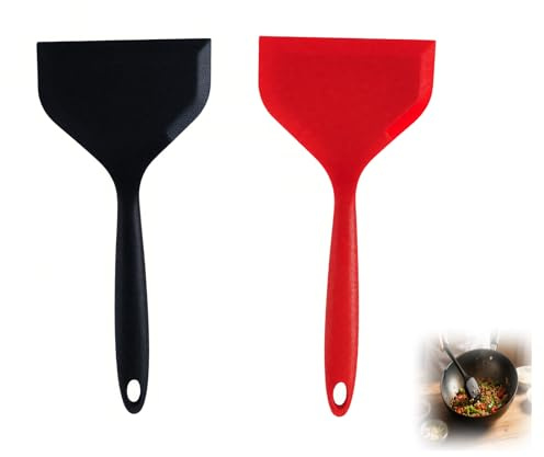 Set di 2 Spatole in Silicone Larghe e Flessibili, Antiaderenti con Manico Corto, Ideali per Cucinare Uova, Biscotti, Frittate, Pesce, Hamburger - Senza BPA, Resistenti al Calore