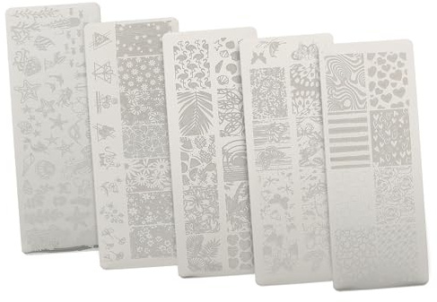 SAFIGLE Lot De 5 Plaques De Nail Art Pour Ongles, Pochoirs Et Tampons De Manucure, Petits Modèles D’estampage Animaux Et Mer, Pour Kit De Nail Art Été, Usage Professionnel Et Personnel