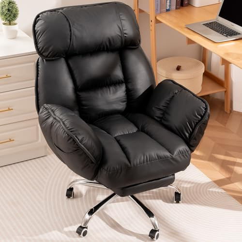 SHARPDO Fauteuil de Bureau Ergonomique,Chaise Pivotant Confortable, Dossier 5 Positions, Simili Cuir Résistant, Accoudoirs Doux, Repose-Pieds, Office Chair, Siege Gaming Noir