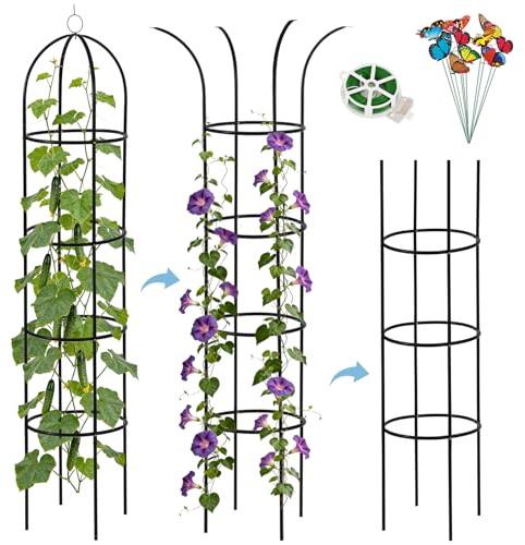 DEVISEFUN 100% Metal 6.6ft Obelisk Trellis for Climbing Plants Outdoor 2PK, Garden Tower Trellis for Potted Plants Indoor with Twist Tie and Butterflies, Plant Support for Clematis Tomato Cucumber