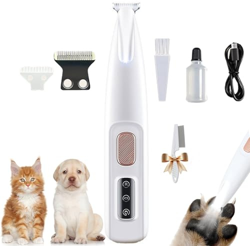 Patounet Tondeuse de Précision pour Chat, Tondeuse Patounet Chat, Tondeuse Chien Silencieuse avec des Lumières LED, Étanche IPX4, pour Pattes, Yeux, Oreilles, Visage et les Fesses (1 article)