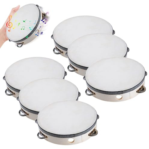Tamburin-set - 15 cm trä | Slagverk i ett slagverk: 6- musikinstrument för vuxna, kyrka, yoga, skola, dans, underhållande