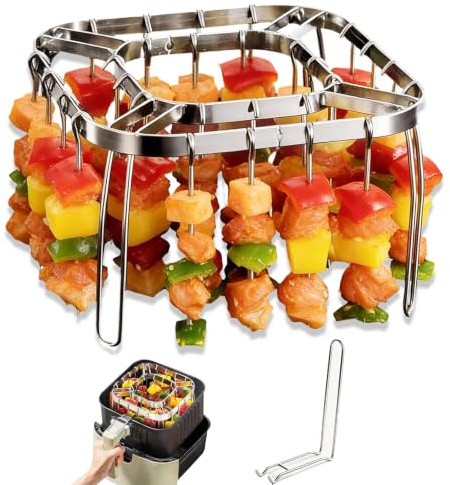 Vikbar luftfryer tillbehör med 28 spett, 304 rostfritt stål luftfryer rutnät, vertikal luftkylare, ingen vändning krävs, varmluftsfritös tillbehör för ugn (sliber)