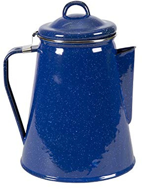 Stansport 8-Cup Enamel Percolator Coffee Pot – Classic Blue Camping Coffee Maker with Stem and Basket – Durable Double Baked Enamel, Stovetop Brewer for Campsite, Cabin & RV – Portable
