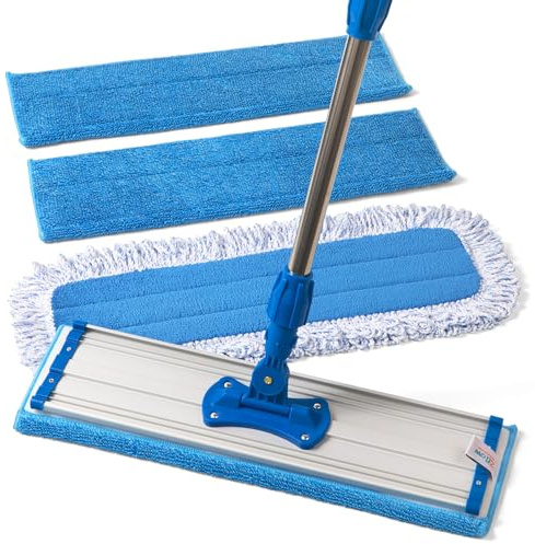 Zflow 18 Professional Microfiber Mop - Commercial Stainless Steel Handle with Microfiber Dust Pad + 3 Wet Pads