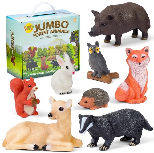 Learning Minds Set of 8 Jumbo Forest Animal Figures - Woodland Animals For 1,2,3 Year Olds - Toy Animals For Kids Age 18 Months Plus - Toys For 1 Year Old Boys
