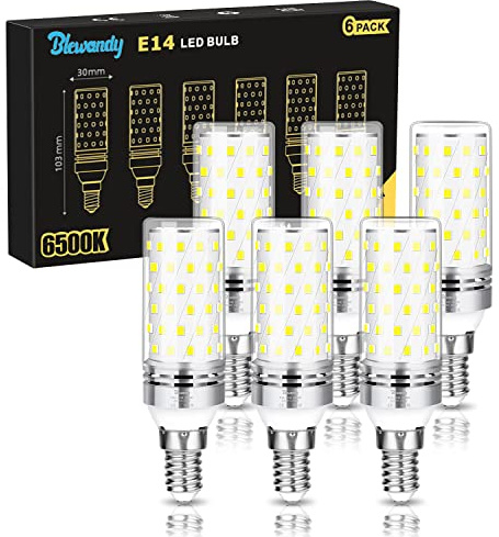 Blewandy 12W Lampadina LED E14, Lampadine LED Equivalenti a 100W Lampadine Alogene, 1200Lm Alta Luminosità 6500K Luce Freddo Non Dimmerabile No Sfarfallii, 6 Pezzi