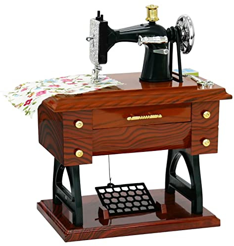 Toparad Sewing Machine Mini Music Box, Vintage Sewing Music Box Clockwork Home Crafts Table Desk Decoration Birthday Gift
