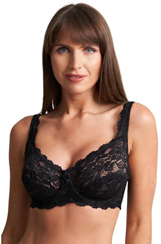 ShopMCR Ladies Full Cup Lace Underwired Bra Soft Cup Full Coverage Non-Padded Push up Women’s Bra (Black, 38D)