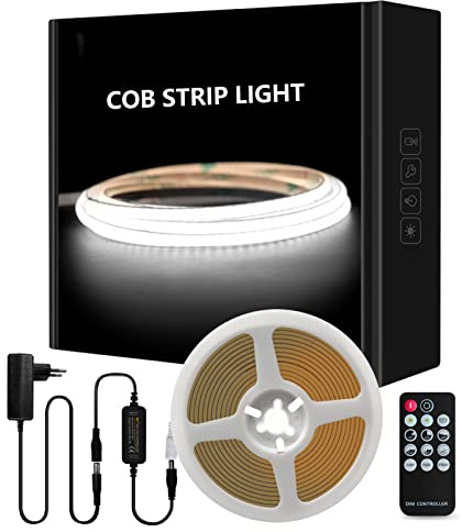 Tayire DC24V LED-remsa Ljus Kostym, COB LED-band 5m 480 lysdioder/M totalt 2400 lysdioder 6500K neonljus, CRI90+ 4mm flexibel superljus LED-ljuslist för fest, diskar, hylla, heminredning