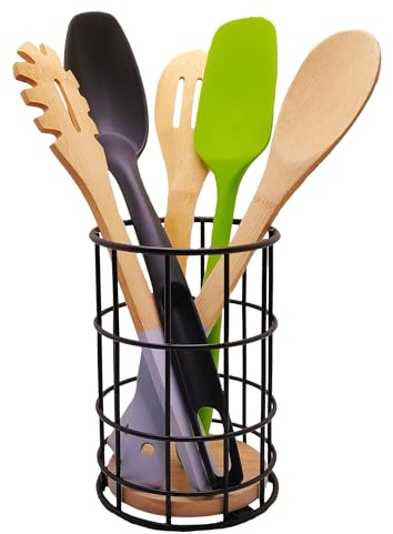 Utensilienhalter Küche aus Metall und Holz, Küchenhelfer Organizer. Kochlöffelhalter, Küchenutensilienhalter und Behälter für Küchenutensilien. Küchenutensilien Aufbewahrung, Küchenutensilien Behälter