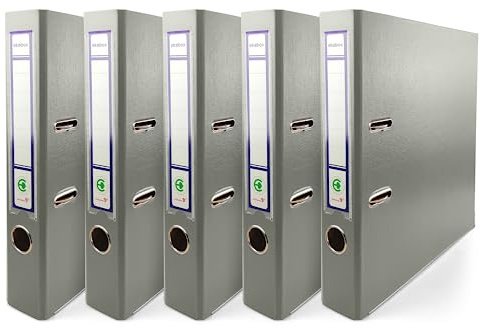 Netuno 5x Ring-Buch grau DIN A4 2-Ring-Mechanik 5cm Ringmappe a4 schmaler Aktenordner a4 schmal Aktenordner dünn Kunststoffordner a4 einfarbig Ordner Dokumente Ringbuch Ordner Schulordner