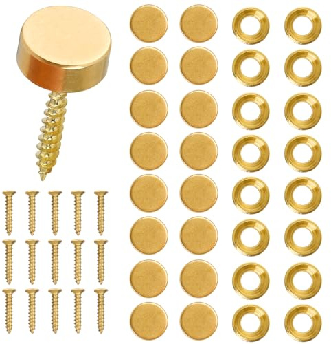 Aemygo 16 Pcs Brass Decorative Screw with Caps, 12mm (1/2) Retro Mirror Decorative Caps Fixing Screw Covers for Furniture Fixing, Wall Hanging, Fasteners Hardware