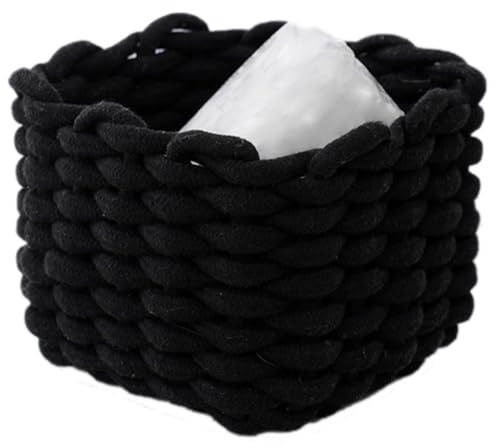 JJQHYC Cotton Rope Basket Woven Storage Baskets Black Rope Desktop Basket Organizer Bathroom Storage Baskets for Cupboard Nursery Decor