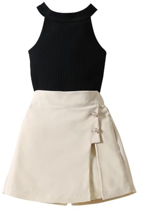 Miipat Vestiti da Bambina Completini e Coordinati per Bambina Estivi Senza Maniche Halter Collo con Mini Gonna 2pcs Set di Abbigliamento per Ragazze 110 3-4 Anni