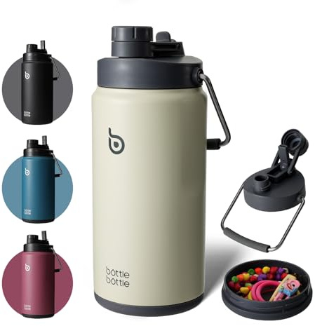 Bottle Bottle Insulated Water Bottle 2L with Straw and Dual-use Lid Half Gallon Water Jug Vacuum Stainless Steel for Workout and Sports Insulated Beer Growler with Handle(Gray)