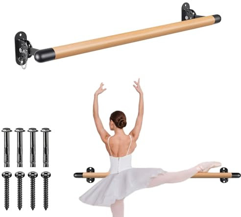 BeneLabel 90cm Ballettstange, Wand Montiert Holz Stretching Tanz Bar Tanzstange für zu Hause Barre Training Ausrüstung mit Metallhalterung Halterung für Kinder und Erwachsene, 4cm Durchmesser