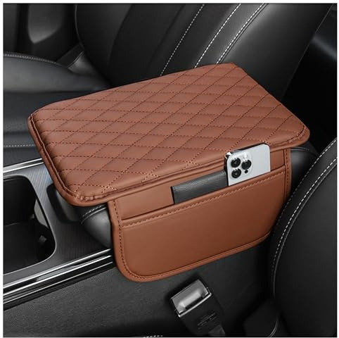 Coussin Accoudoir Voiture Amélioré,Coussin d’Accoudoir Voiture Universel avec Deux Poches,Accessoire Voiture Interieur Confort pour la Plupart des Voitures,Camions et SUV (Marron)
