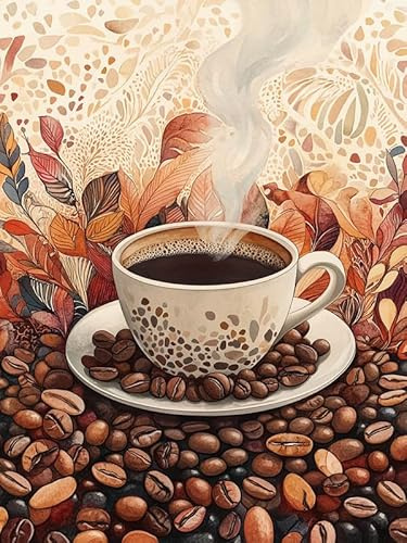 Bimkole 5D Diamond Paintinger För Vuxna Kaffekopp, Full Borrmålning Gör-det-själv Strass Broderi Set Färg Med Diamanter Kit Löv Korsstygn Hem Vägg Hantverk Dekoration 30x40 cm