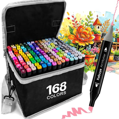 Alcohol Markers Set Alcohol Pens: 168 Colour Dual Tip Marker Set Art Supply