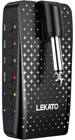 LEKATO Mini amplificador de guitarra con 14 ajustes, procesador recargable, con 14 modelos de amplificador, 14 efectos incorporados, 28 ranuras de tambor, Bluetooth