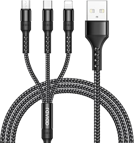 RAVIAD Multi Cavo di Ricarica, 3 in 1 Multiplo Cavetto [2M] Micro USB Tipo C Nylon Intrecciato Cavo di Ricarica USB per Phone 16 15 14, Samsung s25 s24 s23, Google Pixel- Nero