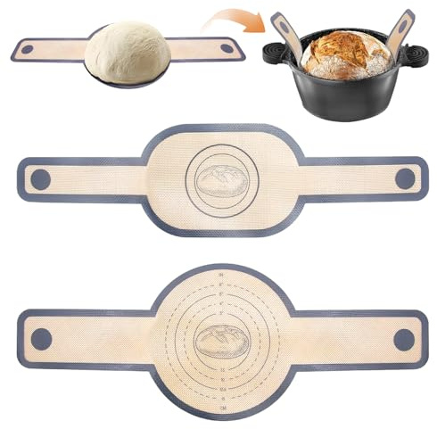 2 Pezzi Tappetini da Forno in Silicone,Tappetino Pane per Forno Olandese,Riutilizzabili in Silicone Con Manici Lunghi,Facili da Pulire, Per Pane, Pasta, Forno
