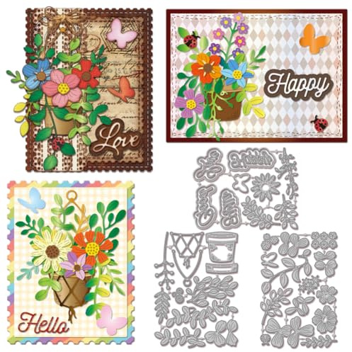 GLOBLELAND Hanging Basket Plants Cutting Dies for Card Making Layered Flower Leaf Splice Metal Die Cuts Stencils for DIY Embossing Paper Cuts Scrapbooking Decor