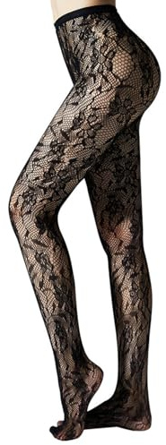 Le donne hanno modellato le calze a rete nere del pizzo delle calze a rete/collant di modo con le stampe, Fiori audaci, Taglia unica