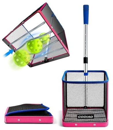 CODIAO Pickleball Picker Upper 40+ Ball Capacity Hopper Holder, Foldable Basket with Telescopic Stainless Steel Handle, Quick Pickup No Bending Ball Retriever Collector, Portable for Court Training