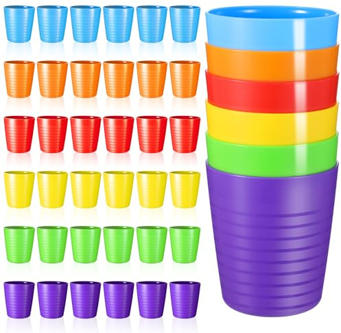 YBEATY 36PCS Plastic Cups 8 oz Drinking Cups Water Tumblers in 6 Assorted Colors Reusable Unbreakable Stackable Juice Glasses for Adults Kids Children Bright Colored Dishwasher and Microwave Safe