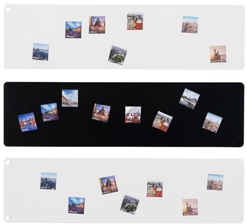 STALFORM 3 x Metal Tableau Magnétique Mural Blanc+Noir+Blanc 80x22 cm, Plaque Aimanté, Acier Inoxydable, Cuisine, Bureau, Chambre D'enfant, pour Lettres Magnétiques, Chiffres, Notes, Photos