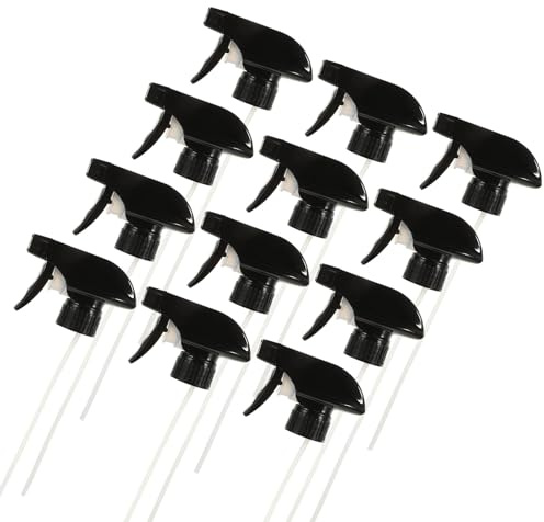 Abaodam Boquillas Pulverizadoras de Gatillo para Botellas Spray Negro 28-410, Kit 12 Unidades para Jardinería y Limpieza, Accesorios Compatibles Botellas de Pp, Pulverizador Manejable