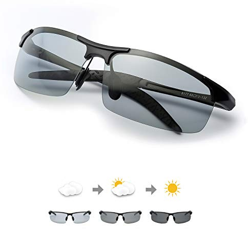 TJUTR Polariserade sportsolglasögon för män kvinnor cykling löpning mode spegel linser UV400 skydd, A01 svart/responsiva linser, XL