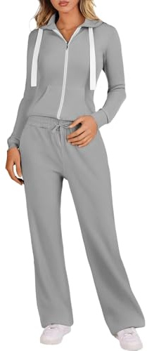 KBOPLEMQ Ensemble de jogging pour femme en deux pièces, ensemble de loisirs 2 pièces, sweat à capuche avec zip complet, veste en molleton, pantalon large oversized, Y2K, survêtement d'entraînement
